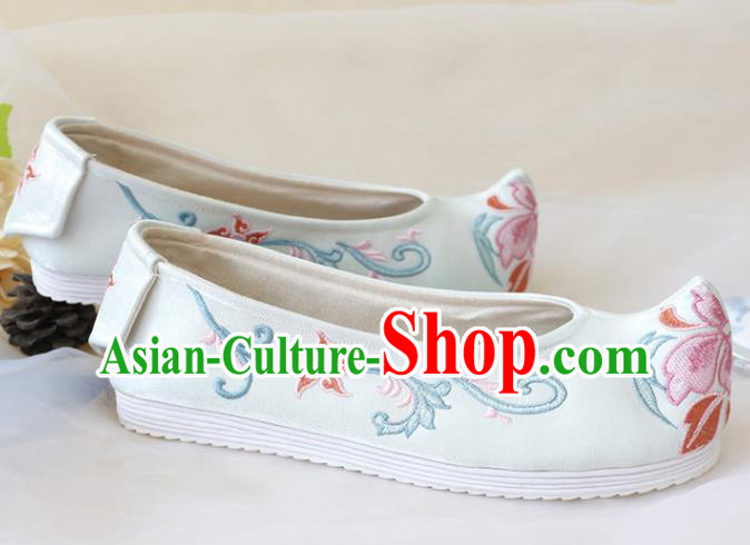 Asian Chinese Embroidered White Bow Shoes Hanfu Shoes Traditional Opera Shoes Princess Shoes for Women