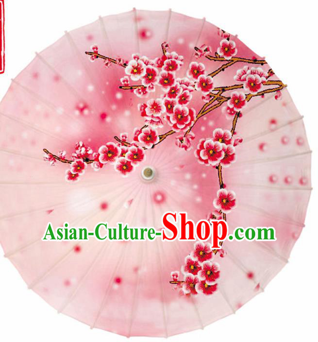 Chinese Traditional Printing Cherry Blossom Pink Oil Paper Umbrella Artware Paper Umbrella Classical Dance Umbrella Handmade Umbrellas