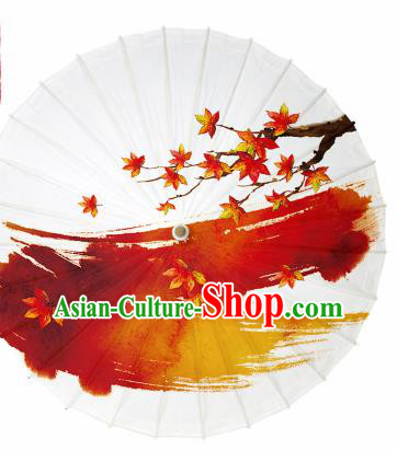 Chinese Traditional Printing Maple Leaf Oil Paper Umbrella Artware Paper Umbrella Classical Dance Umbrella Handmade Umbrellas