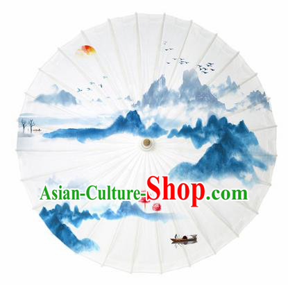 Chinese Traditional Printing Sunrise Scenery Oil Paper Umbrella Artware Paper Umbrella Classical Dance Umbrella Handmade Umbrellas