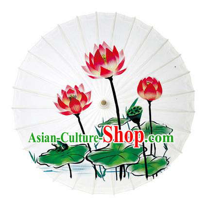Chinese Printing Lotus White Oil Paper Umbrella Artware Paper Umbrella Traditional Classical Dance Umbrella Handmade Umbrellas