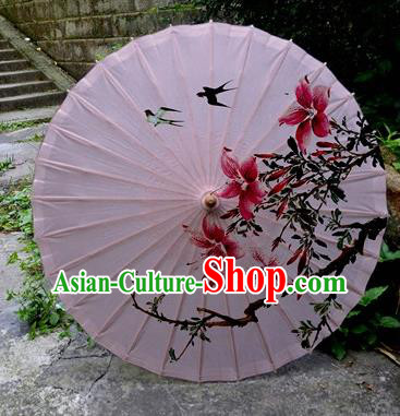 Chinese Printing Flowers Deep Pink Oil Paper Umbrella Artware Paper Umbrella Traditional Classical Dance Umbrella Handmade Umbrellas