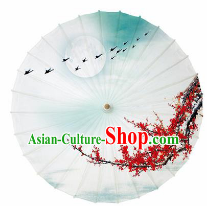 Chinese Printing Plum Goose Oil Paper Umbrella Artware Paper Umbrella Traditional Classical Dance Umbrella Handmade Umbrellas