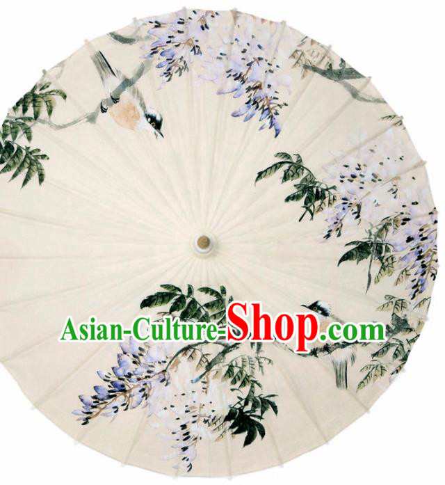 Chinese Printing Wisteria Beige Oil Paper Umbrella Artware Paper Umbrella Traditional Classical Dance Umbrella Handmade Umbrellas