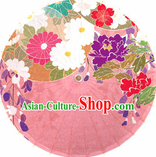 Chinese Printing Peony Pink Oil Paper Umbrella Artware Paper Umbrella Traditional Classical Dance Umbrella Handmade Umbrellas
