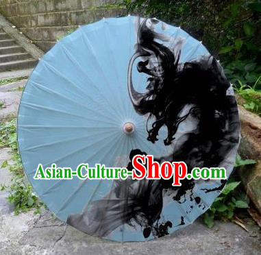 Chinese Printing Dragon Light Blue Oil Paper Umbrella Artware Paper Umbrella Traditional Classical Dance Umbrella Handmade Umbrellas