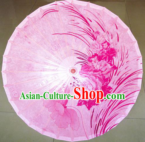 Chinese Printing Rose Pink Oil Paper Umbrella Artware Paper Umbrella Traditional Classical Dance Umbrella Handmade Umbrellas
