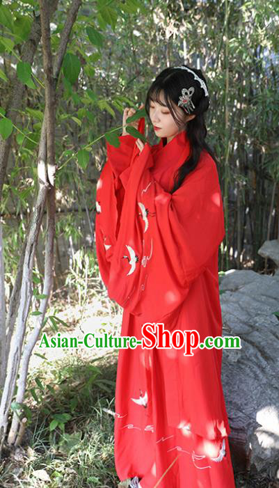 Chinese Drama Ancient Nobility Lady Red Dress Traditional Jin Dynasty Court Costume for Women