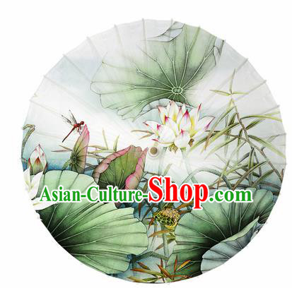 Chinese Traditional Printing Lotus Leaf Oil Paper Umbrella Artware Paper Umbrella Classical Dance Umbrella Handmade Umbrellas