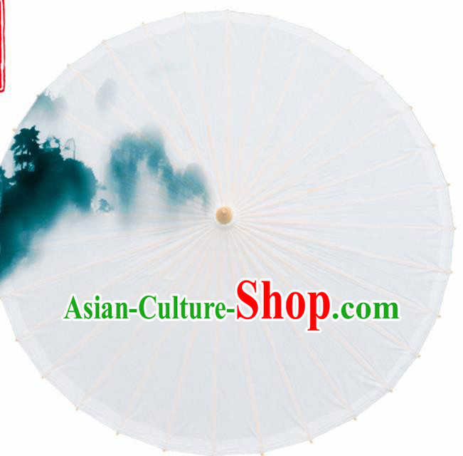 Chinese Traditional Printing Mountain White Oil Paper Umbrella Artware Paper Umbrella Classical Dance Umbrella Handmade Umbrellas