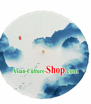 Chinese Traditional Printing Mountain Scenery Oil Paper Umbrella Artware Paper Umbrella Classical Dance Umbrella Handmade Umbrellas