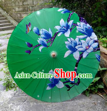 Chinese Artware Paper Umbrella Traditional Printing Yulan Magnolia Green Oil Paper Umbrella Classical Dance Umbrella Handmade Umbrellas