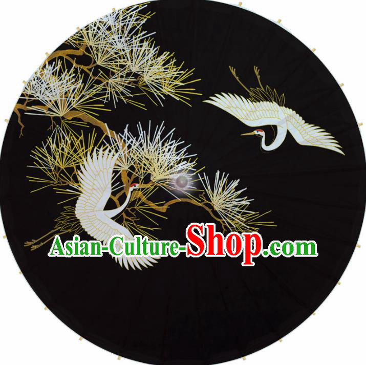 Chinese Artware Paper Umbrella Traditional Printing Pine Crane Black Oil Paper Umbrella Classical Dance Umbrella Handmade Umbrellas
