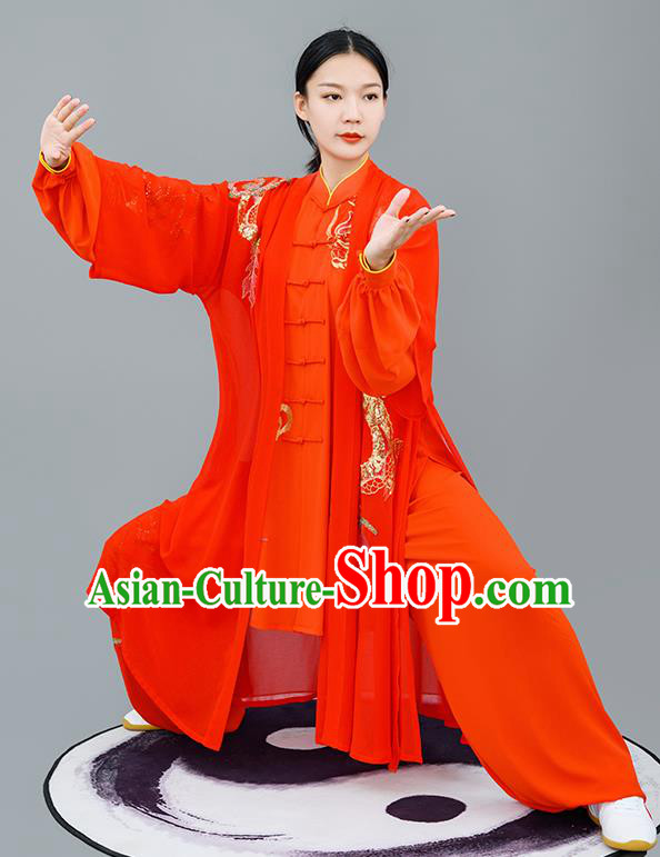 Chinese Traditional Tai Chi Performance Embroidered Red Costumes Martial Arts Outfits for Women
