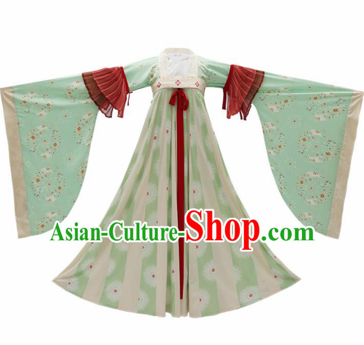 Chinese Traditional Tang Dynasty Palace Lady Costumes Ancient Drama Imperial Consort Green Hanfu Dress for Women