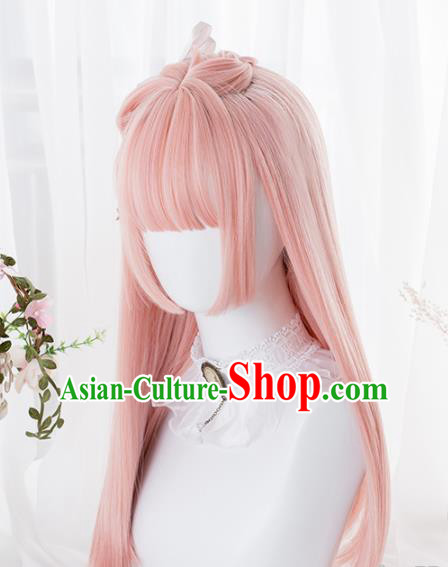 Top Grade Cosplay Lolita Pink Wigs Nobility Lady Long Hair Wiggery Headdress for Women