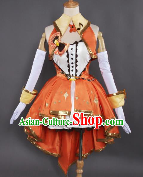Top Grade Cosplay Fairy Orange Short Dress Halloween Magic Princess Costume for Women
