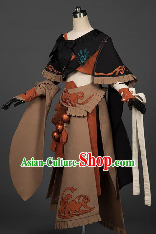 Chinese Traditional Cosplay Knight Brown Costumes Ancient Female Swordsman Hanfu Dress for Women