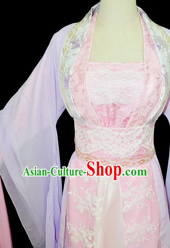 Chinese Traditional Cosplay Goddess Princess Lilac Costumes Ancient Female Swordsman Hanfu Dress for Women
