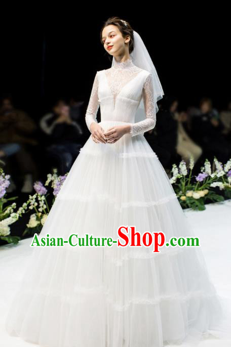 Custom Top Grade White Veil Wedding Dress Bride Lace Full Dress for Women