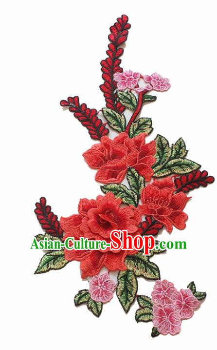 Chinese Traditional Embroidery Watermelon Red Peony Applique Embroidered Patches Embroidering Cloth Accessories