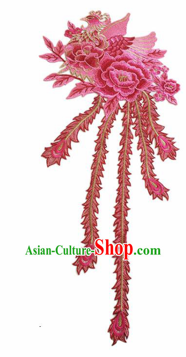 Chinese Traditional Embroidery Rosy Phoenix Peony Applique Embroidered Patches Embroidering Cloth Accessories