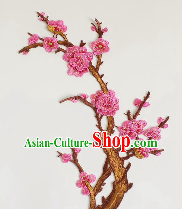 Chinese Traditional Embroidery Pink Plum Branch Applique Embroidered Patches Embroidering Cloth Accessories