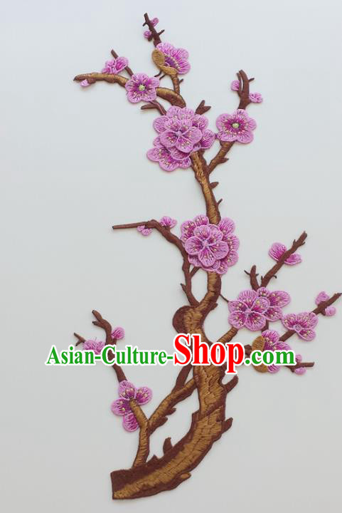 Chinese Traditional Embroidery Lilac Plum Branch Applique Embroidered Patches Embroidering Cloth Accessories