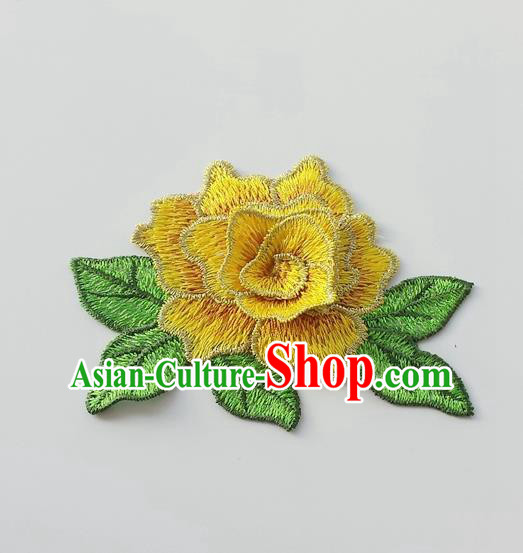 Chinese Traditional Yellow Embroidery Peony Applique Embroidered Patches Embroidering Cloth Accessories