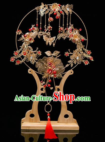 Chinese Ancient Bride Prop Golden Butterfly Palace Fans Traditional Wedding Xiu He Accessories Round Fan for Women