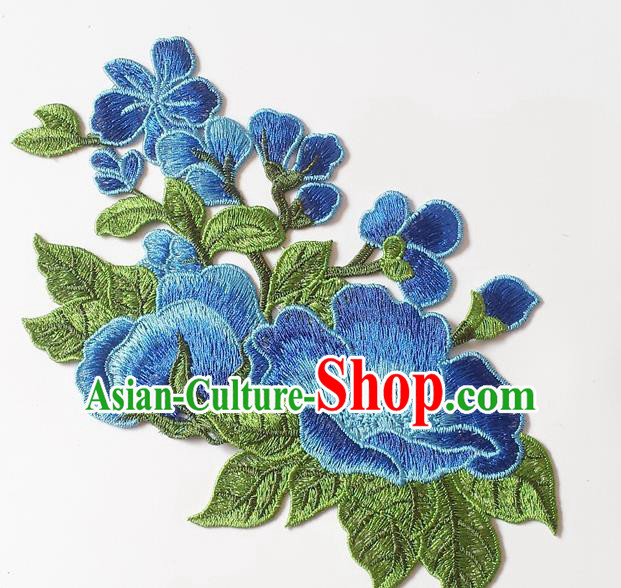 Chinese Traditional Embroidery Royalblue Plum Flowers Applique Embroidered Patches Embroidering Cloth Accessories