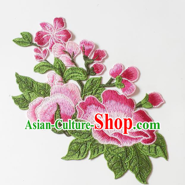 Chinese Traditional Embroidery Pink Plum Flowers Applique Embroidered Patches Embroidering Cloth Accessories