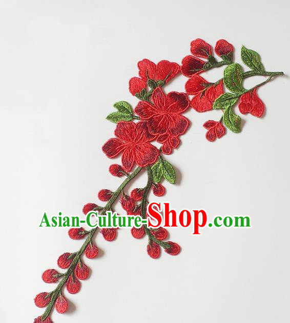 Chinese Traditional Embroidery Plum Flowers Red Applique Embroidered Patches Embroidering Cloth Accessories