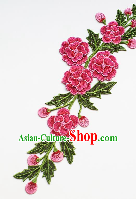Chinese Traditional Embroidery Rosy Flowers Applique Embroidered Patches Embroidering Cloth Accessories