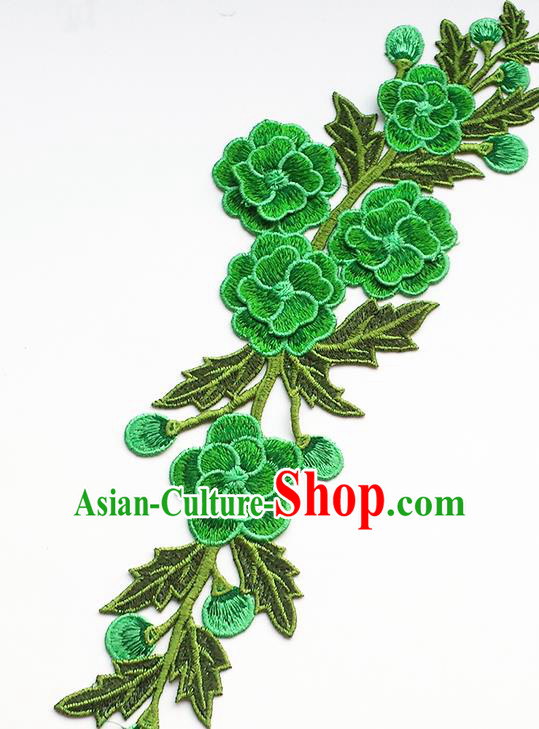 Chinese Traditional Embroidery Green Flowers Applique Embroidered Patches Embroidering Cloth Accessories