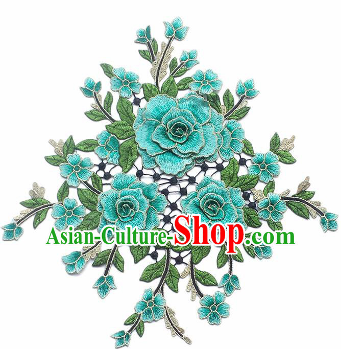 Chinese Traditional Embroidery Watermelon Blue Peony Flowers Patches Embroidered Applique Embroidering Cloth Accessories