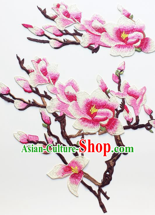 Traditional Chinese Embroidery Pink Mangnolia Applique Embroidered Patches Embroidering Cloth Accessories