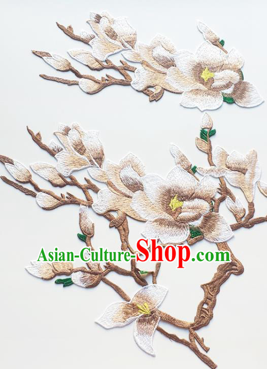 Traditional Chinese Embroidery Light Brown Mangnolia Applique Embroidered Patches Embroidering Cloth Accessories