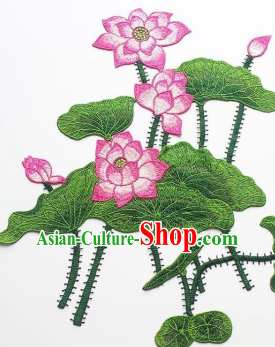 Traditional Chinese Embroidery Rosy Lotus Applique Embroidered Patches Embroidering Cloth Accessories