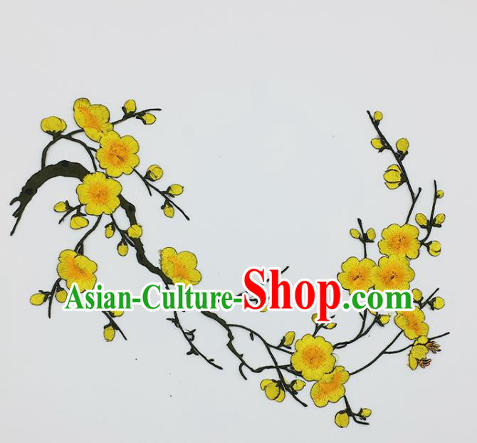Traditional Chinese National Embroidery Yellow Plum Flowers Applique Embroidered Patches Embroidering Cloth Accessories