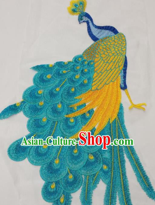 Traditional Chinese National Embroidery Blue Peacock Applique Embroidered Patches Embroidering Cloth Accessories