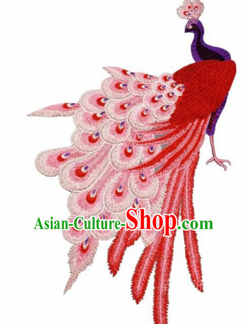 Traditional Chinese National Embroidery Pink Peacock Applique Embroidered Patches Embroidering Cloth Accessories