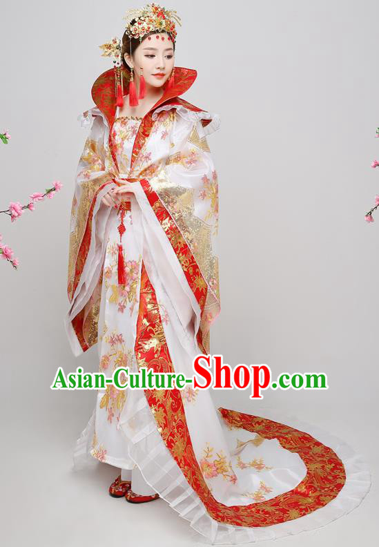 Chinese Ancient Tang Dynasty Imperial Consort White Dress Traditional Hanfu Goddess Classical Dance Costumes for Women