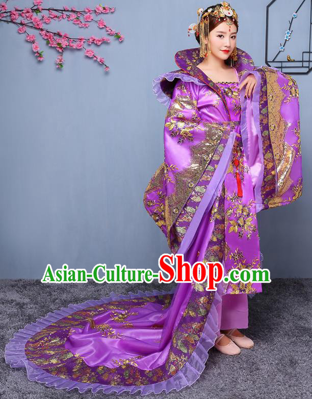 Chinese Ancient Tang Dynasty Imperial Consort Purple Dress Traditional Hanfu Goddess Classical Dance Costumes for Women