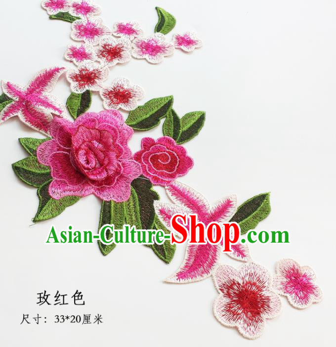 Traditional Chinese National Embroidery Stereo Rosy Flowers Applique Embroidered Patches Embroidering Cloth Accessories