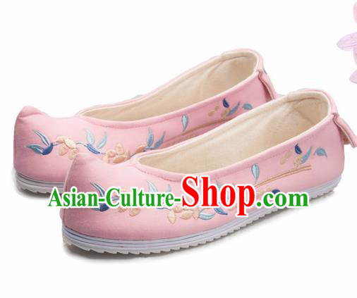 Chinese Handmade Opera Embroidered Pink Bow Shoes Traditional Hanfu Shoes National Shoes for Women
