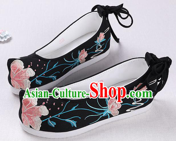 Chinese Handmade Opera Embroidered Black Shoes Traditional Hanfu Shoes National Shoes for Women