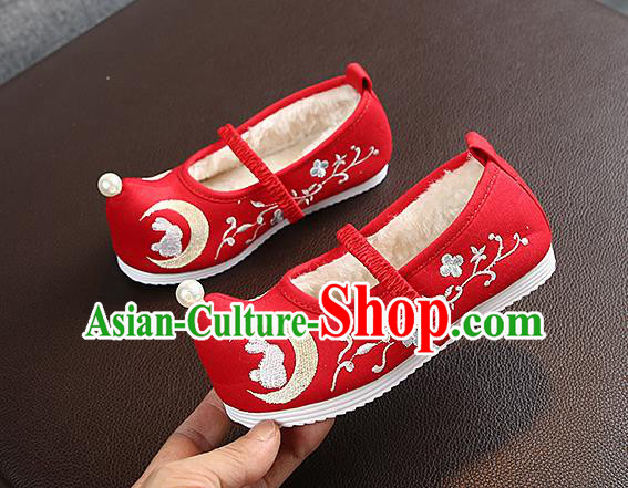 Chinese Handmade Embroidered Old Beijing Red Shoes Traditional Hanfu Shoes National Shoes for Kids