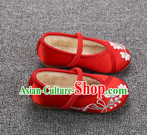 Chinese Handmade Red Satin Shoes Traditional Hanfu Shoes National Shoes for Kids