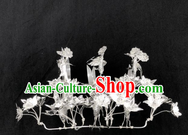 Chinese Traditional Handmade Miao Nationality Hair Crown Silver Hairpins Ethnic Wedding Hair Accessories for Women
